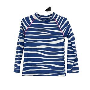Boden Rashguard Girls 4-5 Y Long Sleeve Deep Sea Blue Zebra Stripe Swim Top NWT